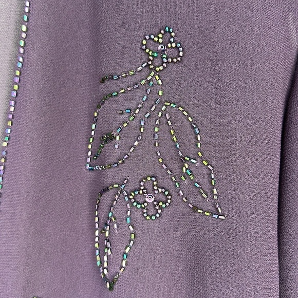 David's Bridal Sheer Purple 3/4 Sleeve Beaded Leaf Design Jacket Size 16WP - Picture 3 of 12